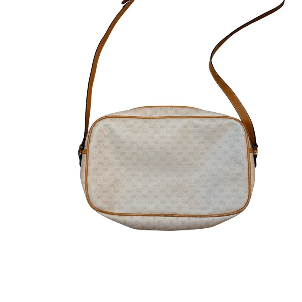 Gucci Women's Crossbody Bag Cream Tan Leather Trim Micro GG Monogram Vintage - Picture 4 of 14